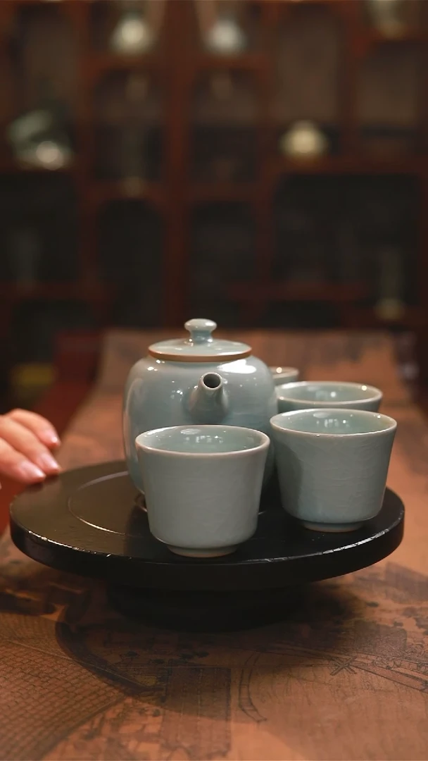 原矿青绿釉太极壶