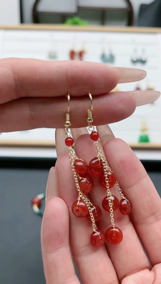 【闪购商品】南红玛瑙耳饰银S925镀金镶嵌1