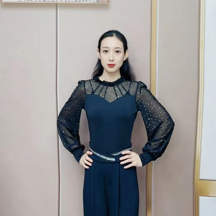 欢舞阁吉特巴摩登舞气质木耳领女士交际舞广场舞长袖舞衣A0763