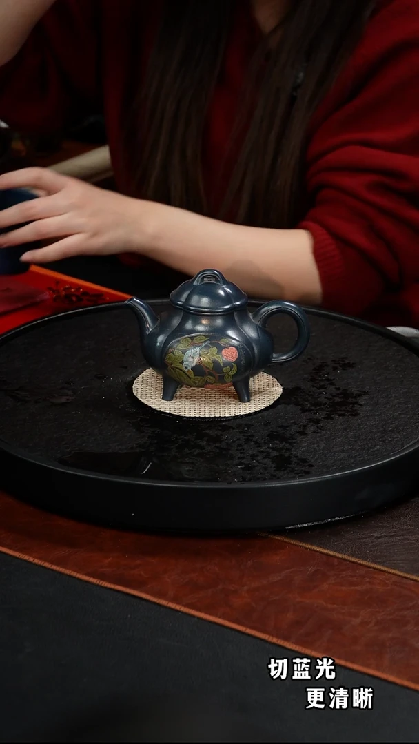 茶壶紫砂赵小俊  繁花四锦82 燕尾青 350毫升