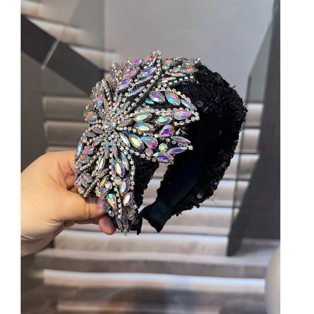 JINLING原创【星耀1】手工气质满钻四季宽边麻花洋气百搭黑色发箍