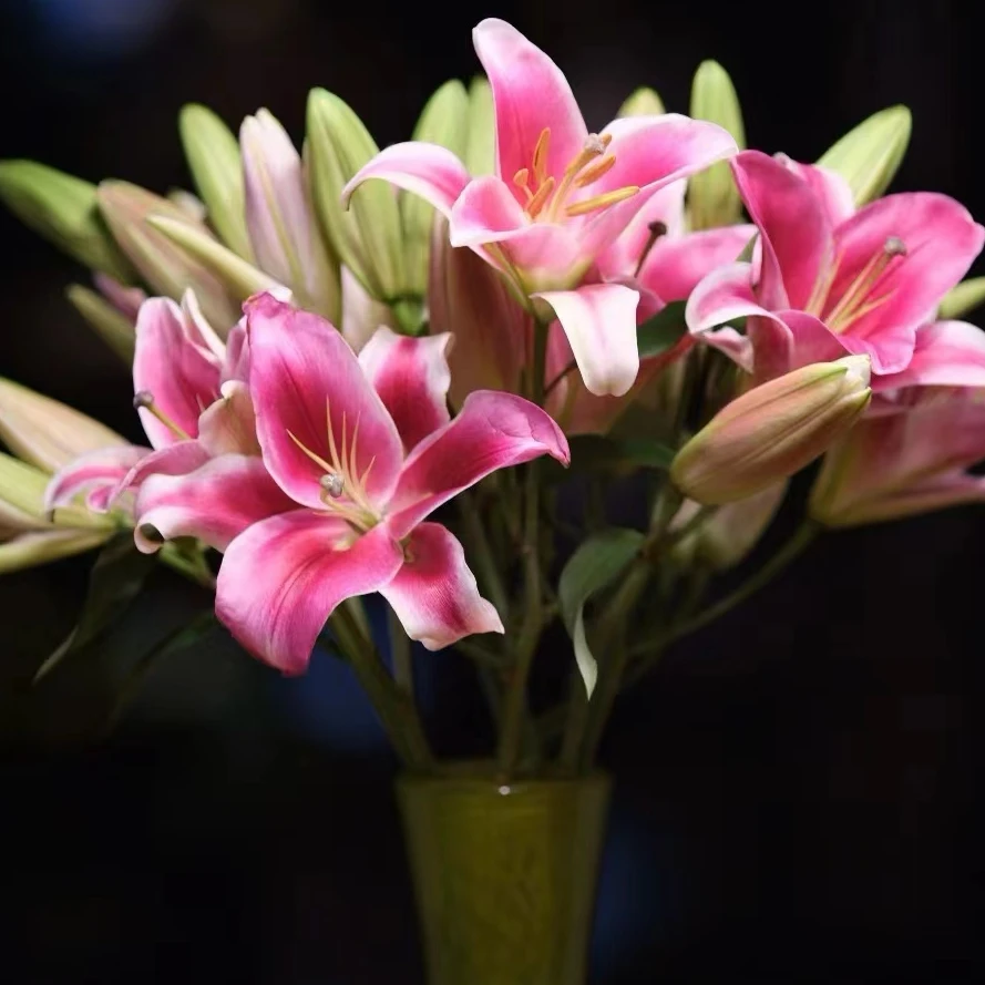 中国红百合三头4支12朵花 批发花店摆地摊直发一手货源