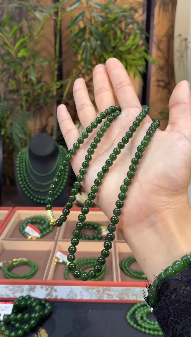 颈饰未镶嵌和田玉（碧玉）6菠菜微矿毛衣链