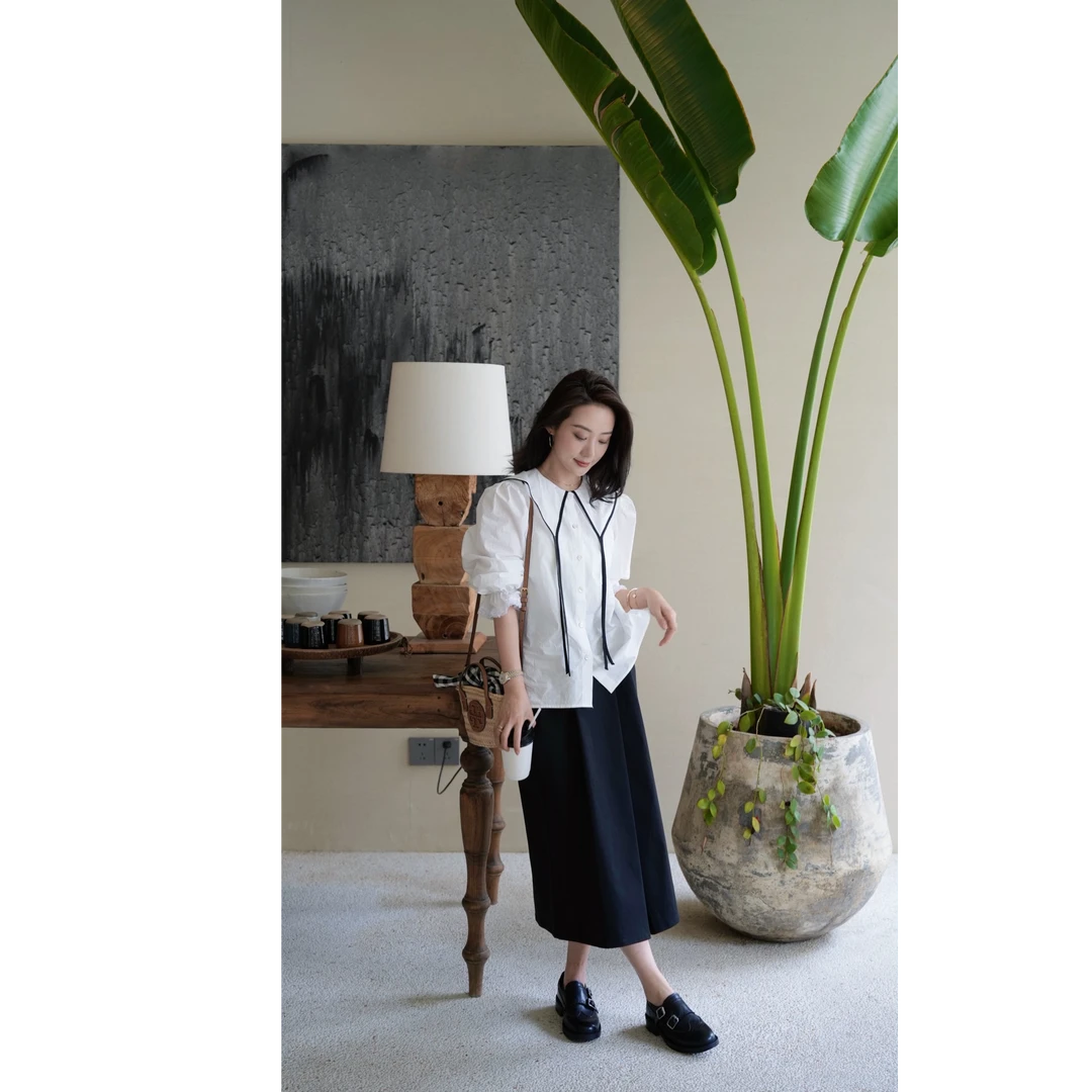 <特价款NO退NO换！>MEIYINA定制 （留白）甜系拼色领长袖衬衫