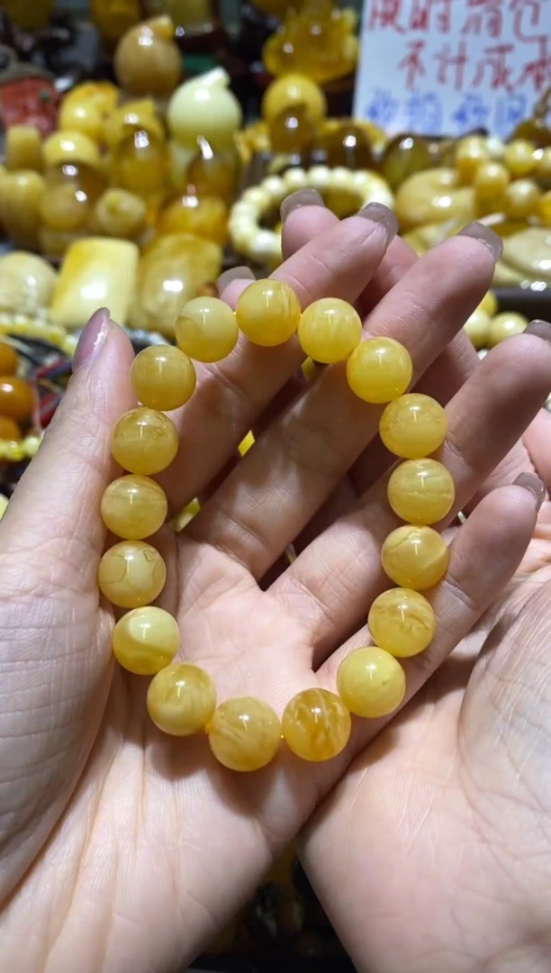 裸石蜜蜡未镶嵌虎皮细纹手串