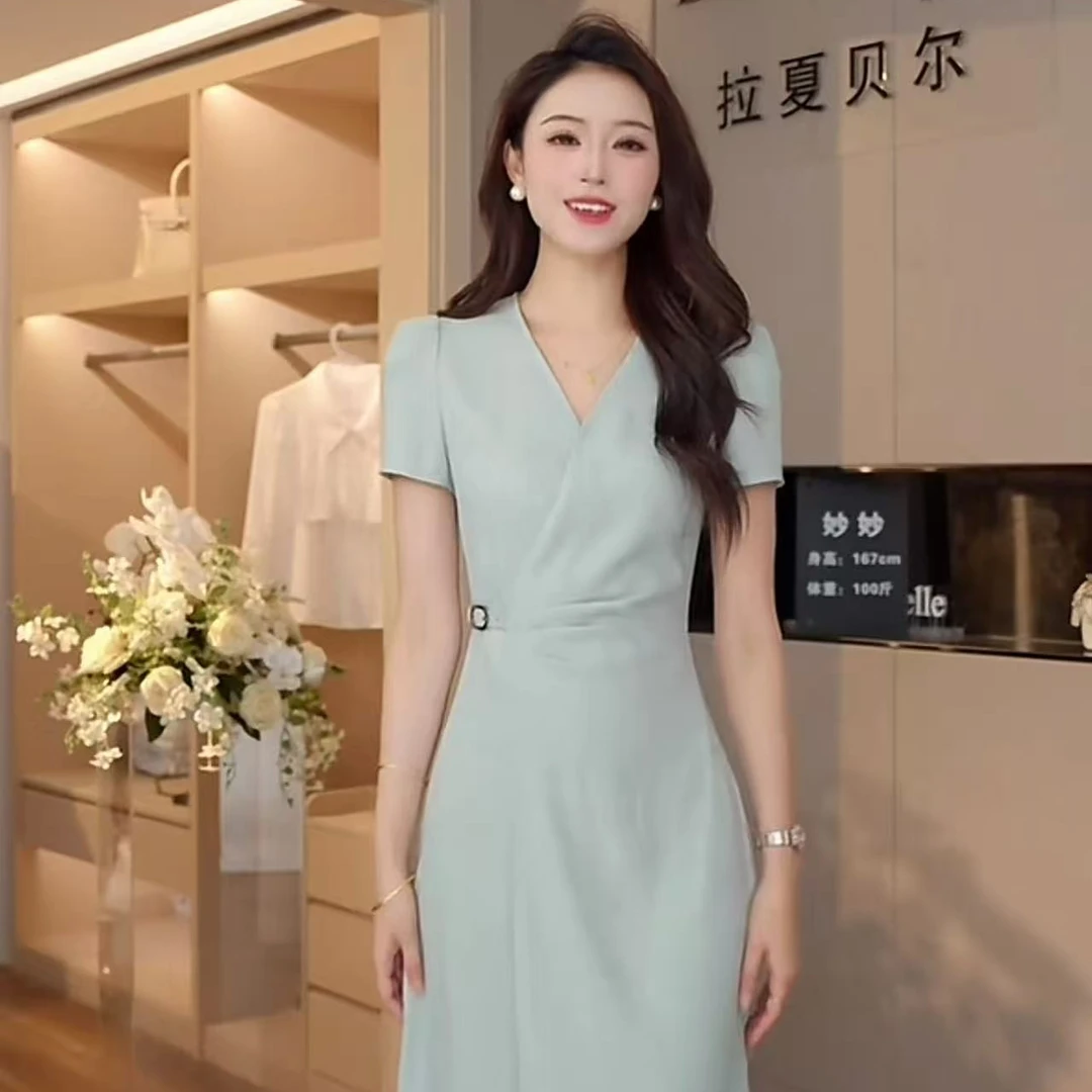 拉夏贝尔【简约序曲】25夏季温婉大方气质法式显瘦连衣裙 10551 MXJ