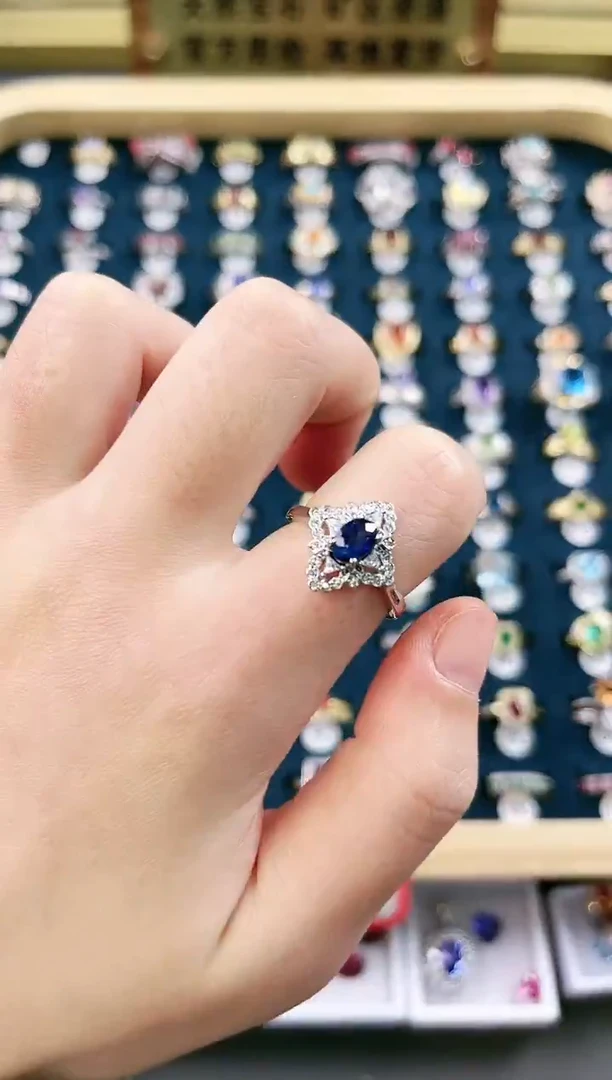 戒指蓝宝石银S925镶嵌r36