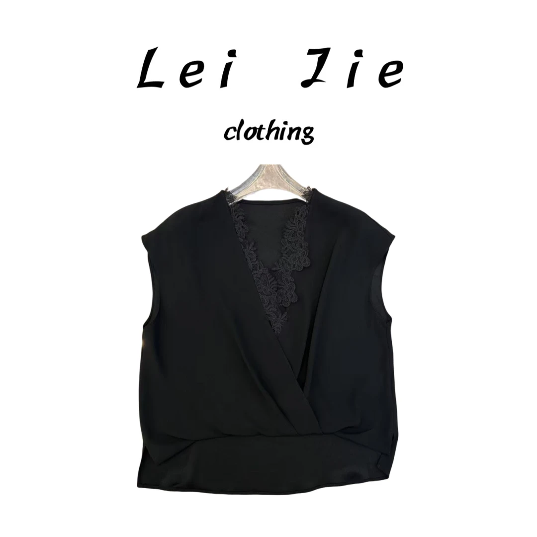 【Lei Jie】假两件重工蕾丝花边上衣565
