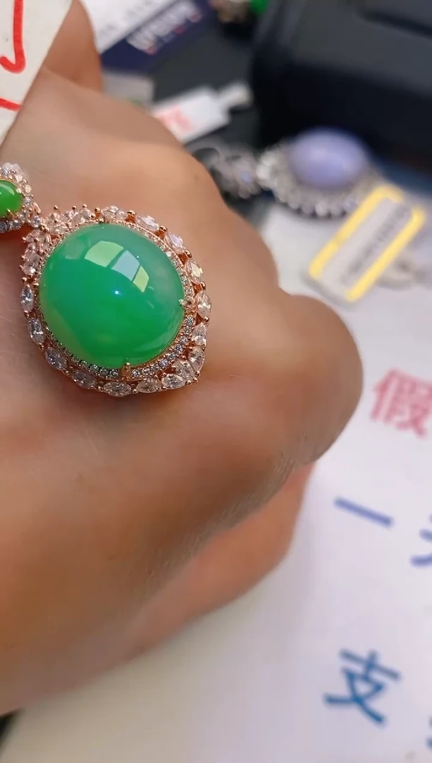 【闪购商品】翡翠耳饰银S925镶嵌天然A货翡翠1