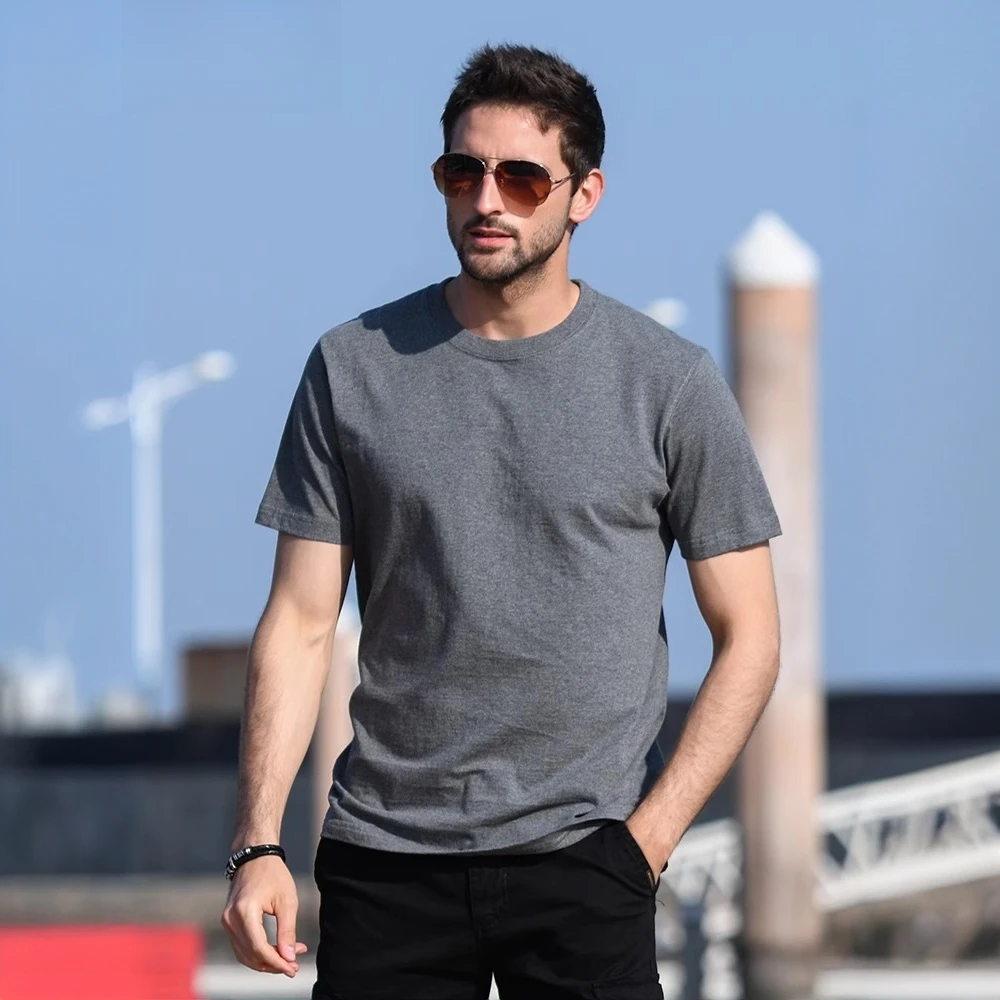 2025夏季时尚简约白色短袖t恤男纯棉半袖体恤纯色上衣修身打底衫