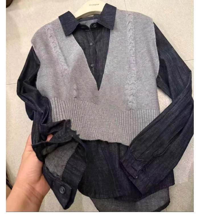 【南油玲姐】拼色款衬衣外套6818