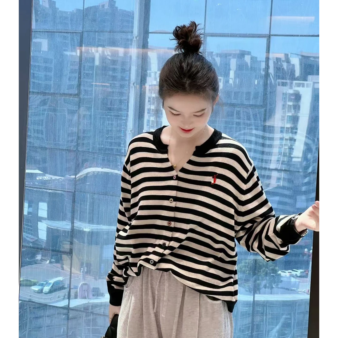 619春季时尚减龄青春风韩版ins风条纹针织开衫上衣外套女