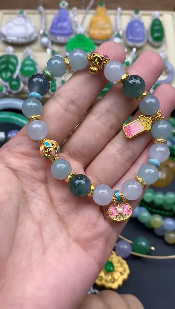 足金镶嵌手链翡翠558-春日珠宝