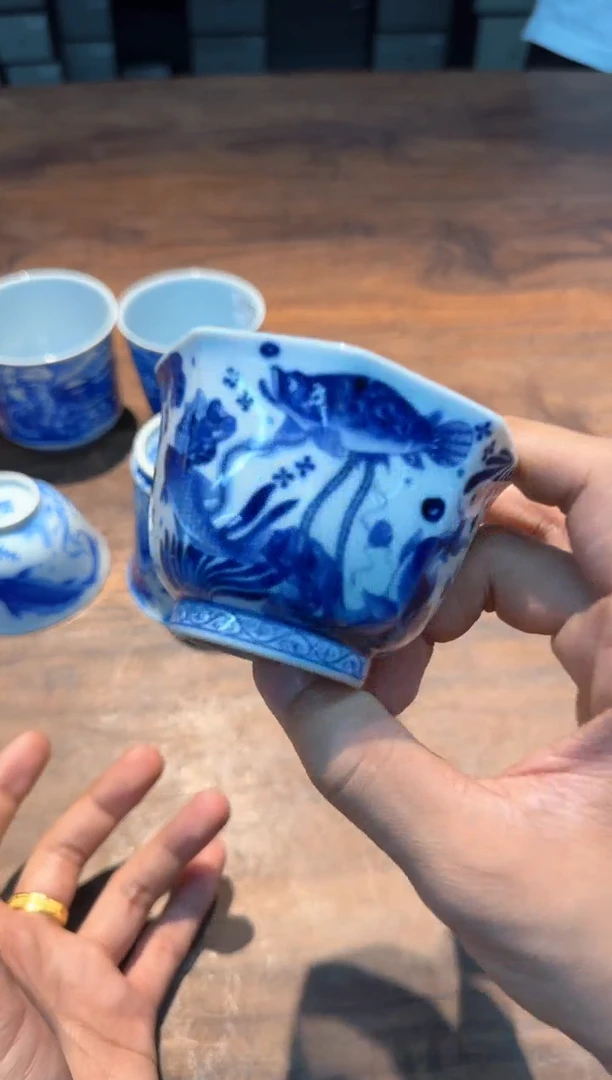 朴真堂 仿明鱼藻纹 八方杯