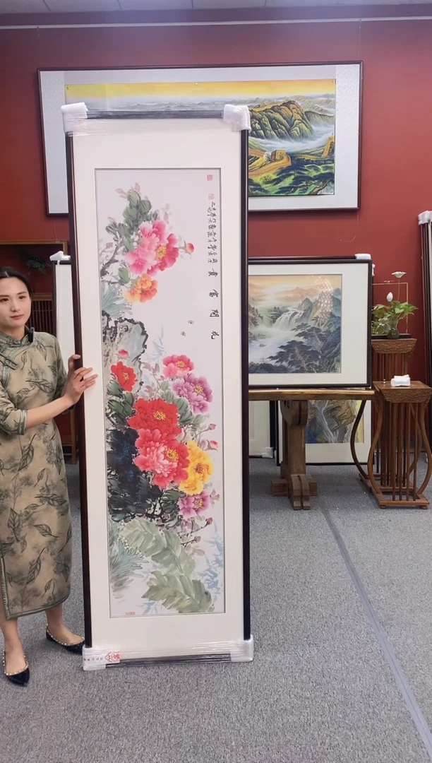 国画纯手绘 花开富贵 装框219*68