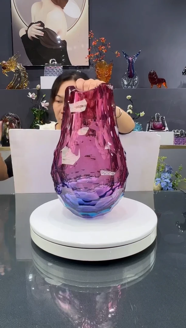 琉璃金红+蓝色不规则开口花瓶