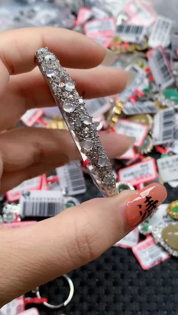 银S925镶嵌戒指翡翠天然A货缅甸翡翠