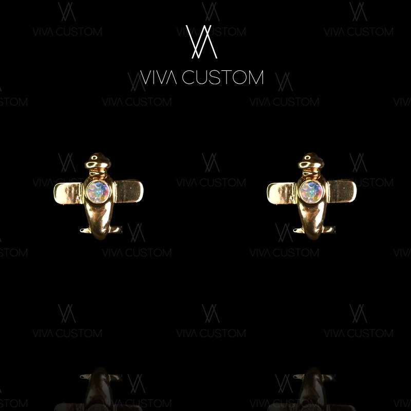 铜合金合成锆石耳饰 （素金系列）精致百搭飞机凌月耳钉