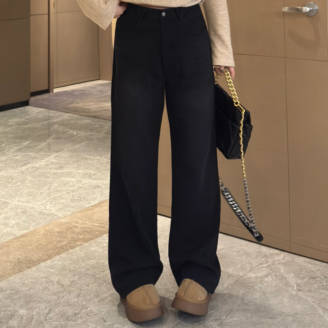 敏敏&南岛风大码女装高腰阔腿直筒拖地复古微喇胖mm牛仔裤ZYY358