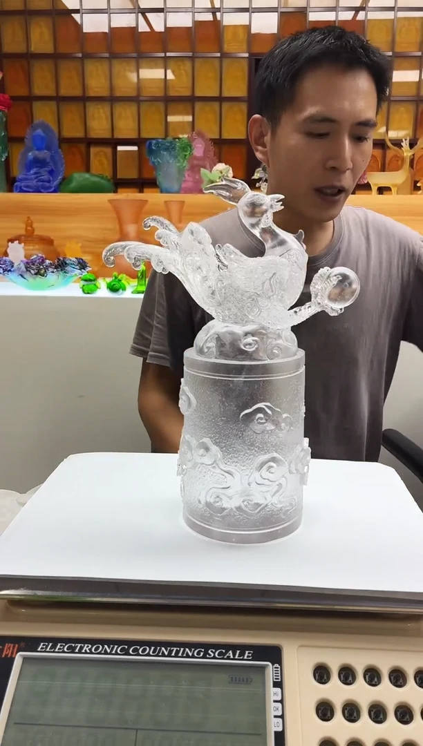 手工艺品琉璃白色朱雀摆件24.5*17公分
