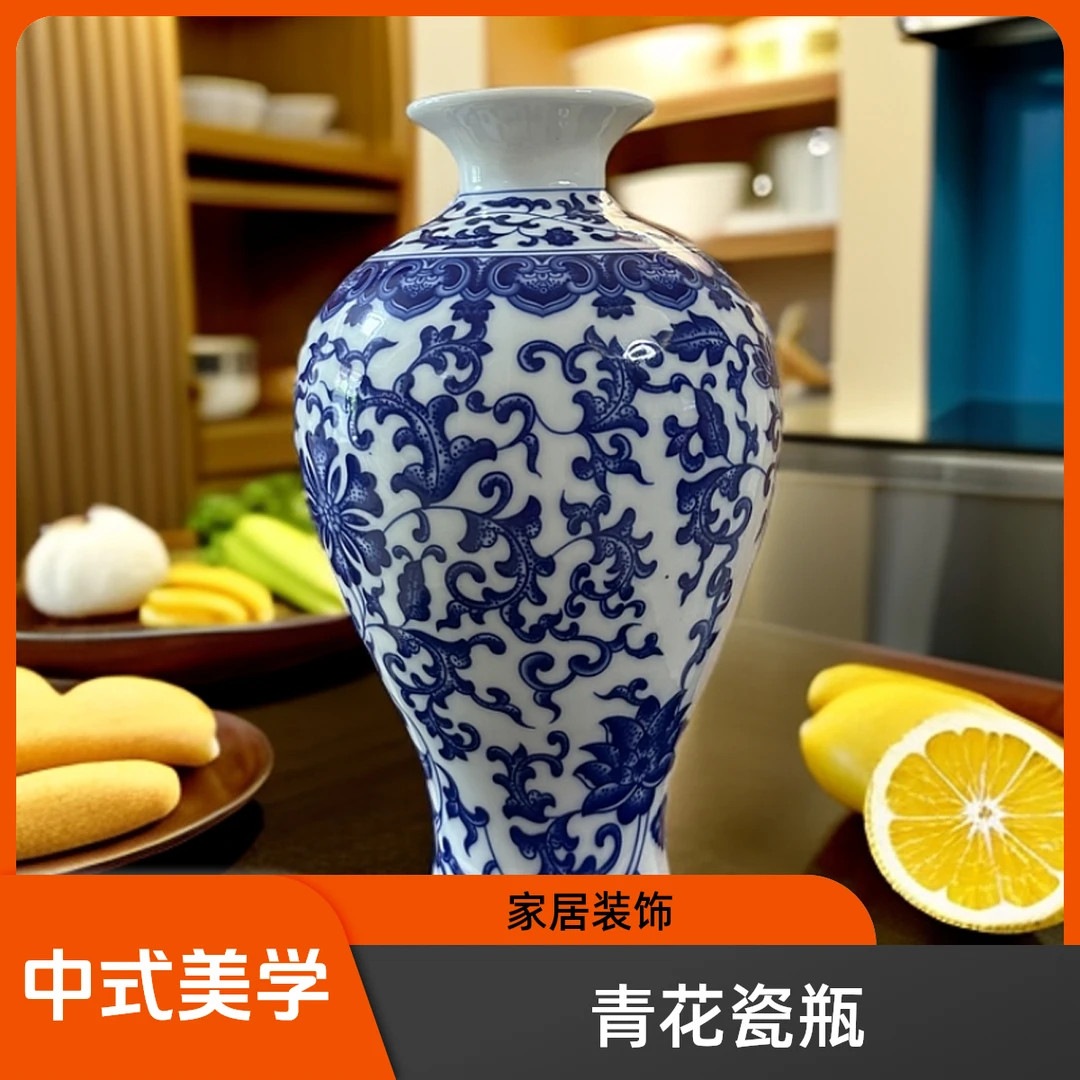 景德镇陶瓷青花瓷缠枝纹高档花瓶中式家居装饰摆件