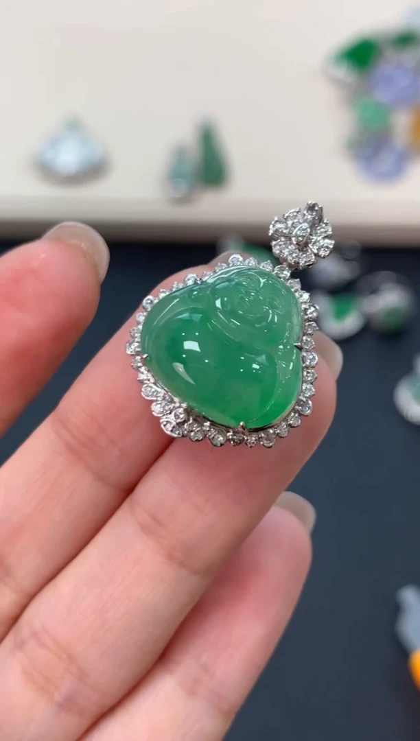 翡翠18K金镶嵌吊坠(不含链)佛公吊坠6980