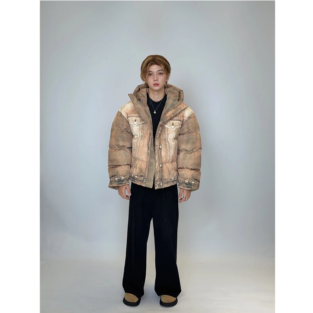 趋势男印花短款加厚常规款长袖棉服保暖潮流连帽时尚冬季