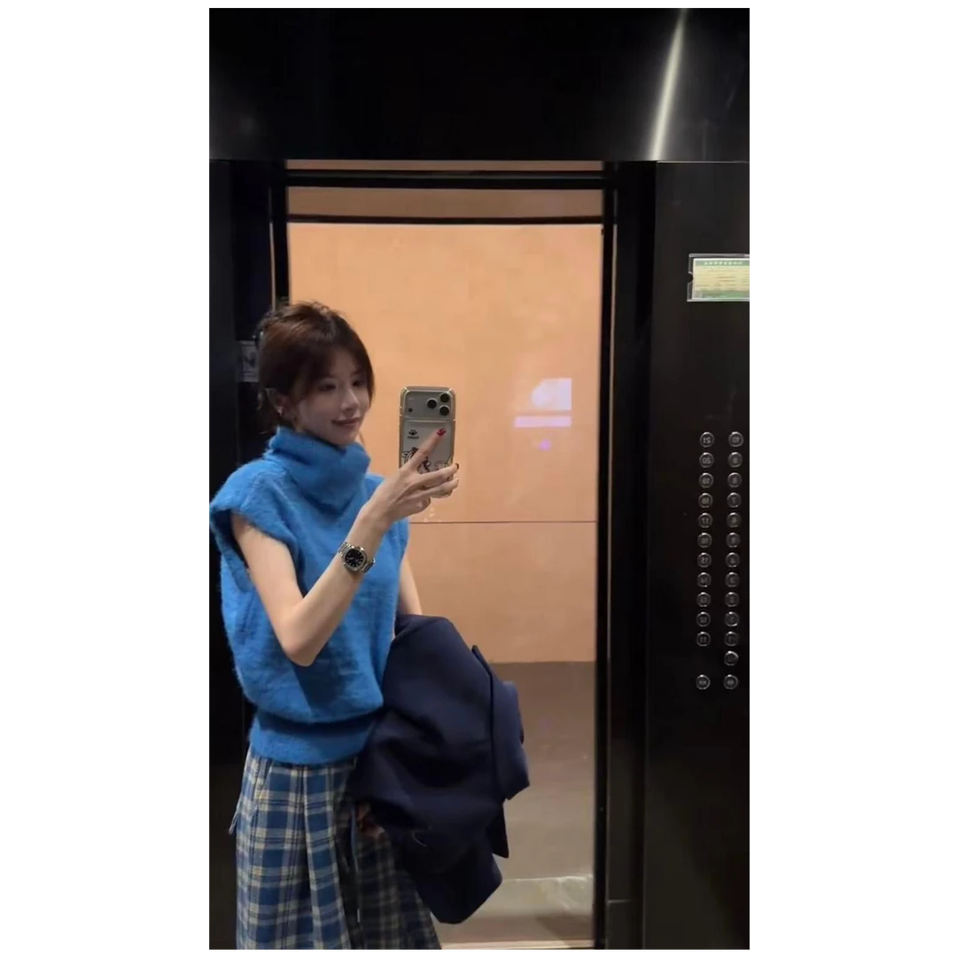 高级感高领针织衫无袖毛衣秋冬新款宽松显瘦坎肩叠穿百搭背心上衣