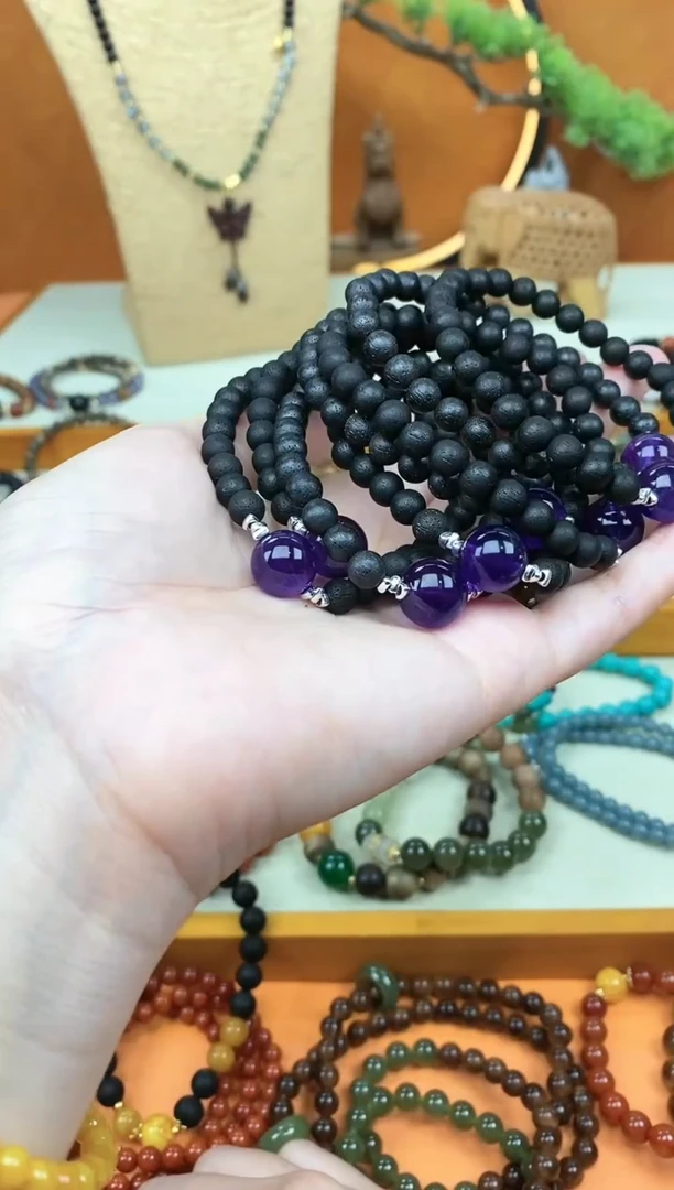 未镶嵌降真香手串单圈降真香紫水晶手串