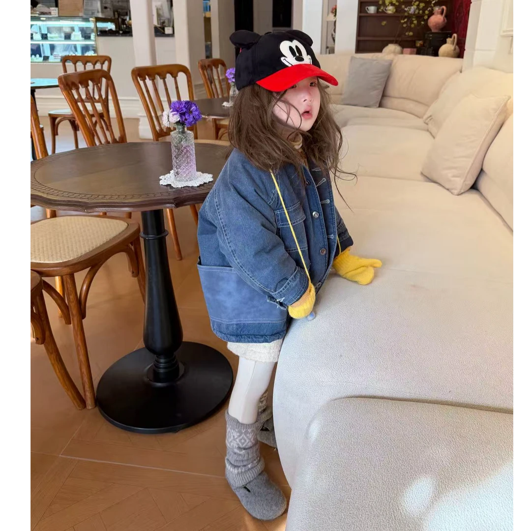 壹妈童装女童韩版秋冬款黄色针织开衫外套百搭短裤洋气牛仔外套