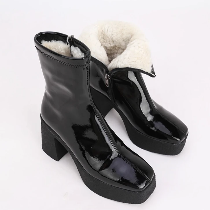 MUMANI/牧玛尼雪地靴女大棉加厚真毛厚底靴子高跟粗跟马丁靴M30