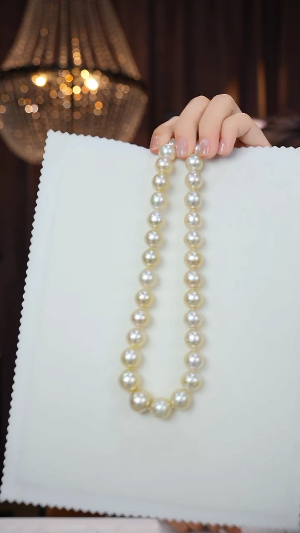 项链14K金镶嵌海水珍珠干枯玫瑰11-13mm