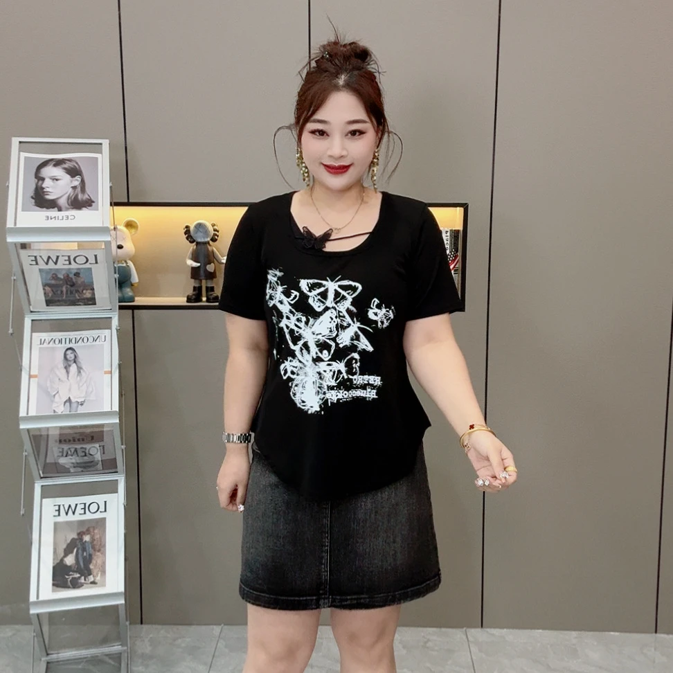  减龄项链蝴蝶百搭遮肉半袖 夏季圆领显瘦时尚