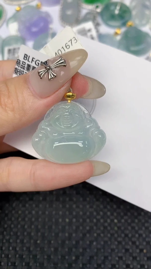 颈饰18K金镶嵌翡翠天然缅甸翡翠a货百元以上9元证书费自理