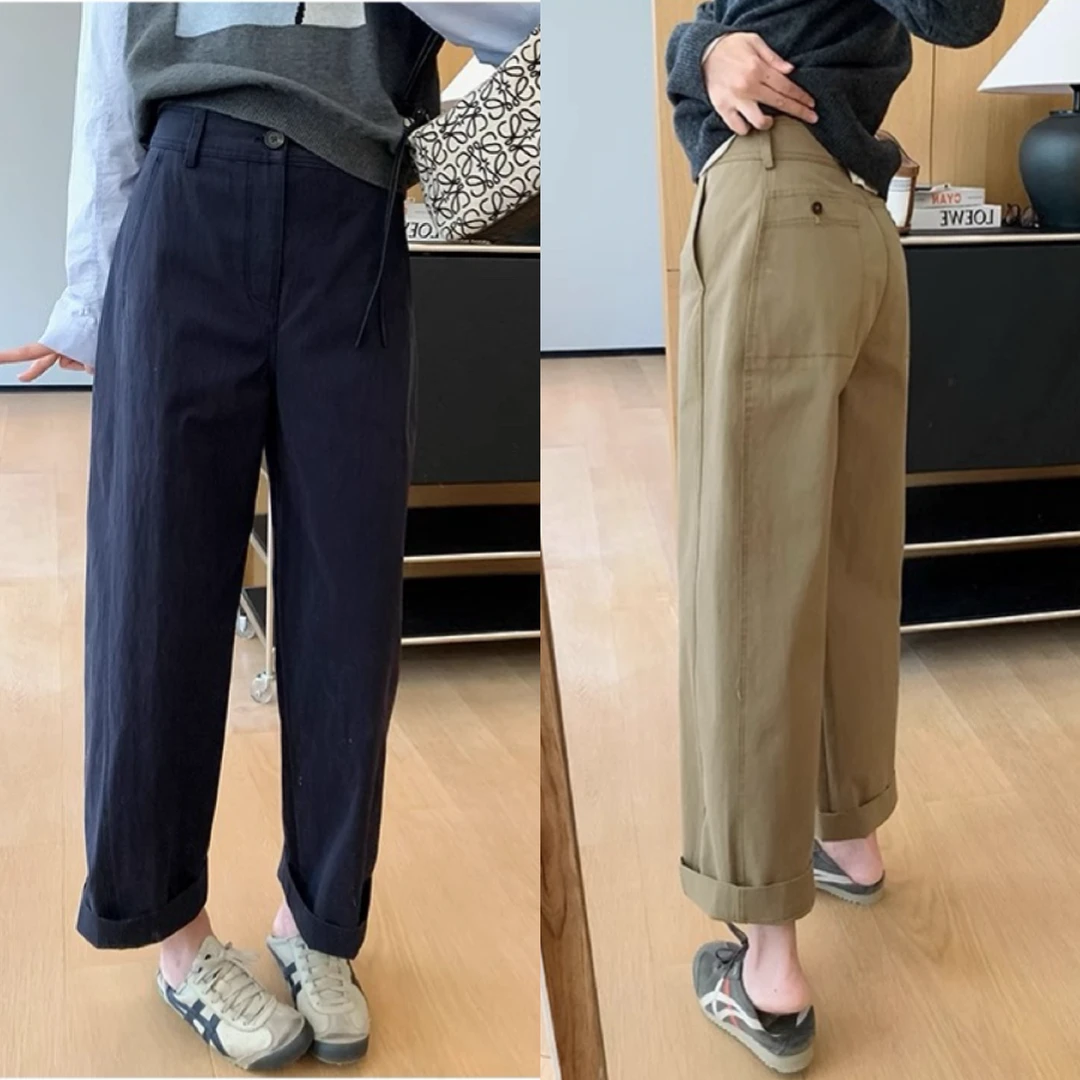 春季新款立体裁剪日系九分休闲裤梨型身材高腰显瘦宽松阔腿奶奶裤