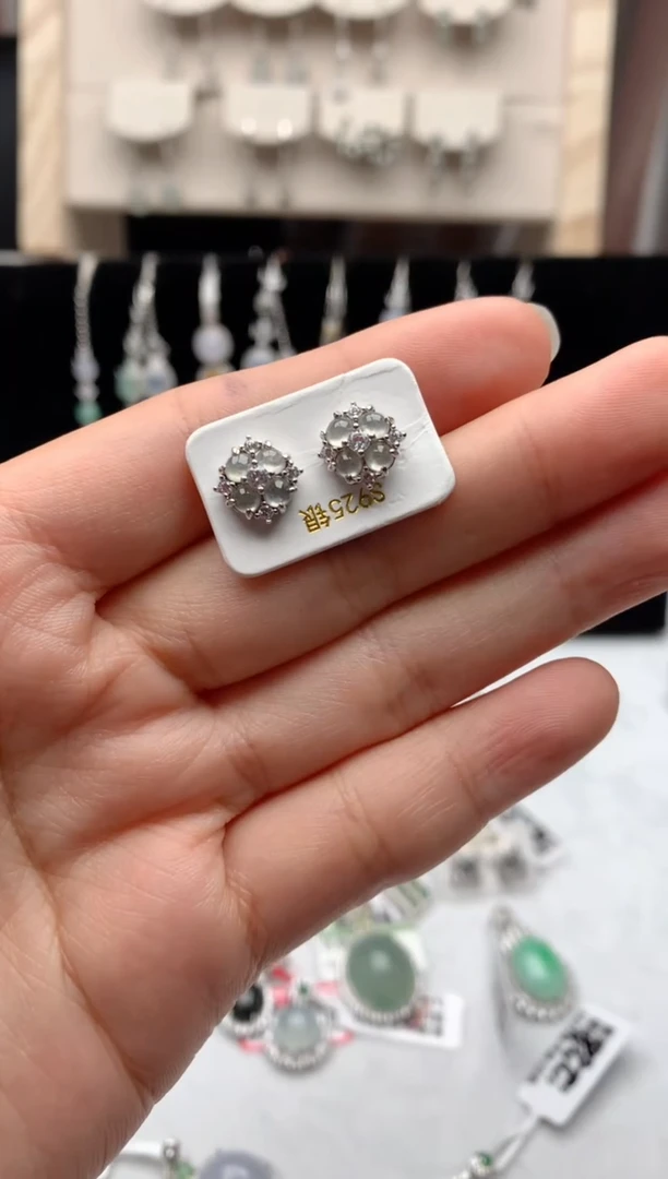 【闪购商品】翡翠耳饰银S925镶嵌3号