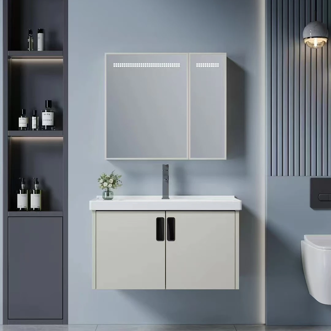 新品冲量-加厚不锈钢浴室柜太空铝镜柜组合洗脸洗手盆陶瓷一体盆