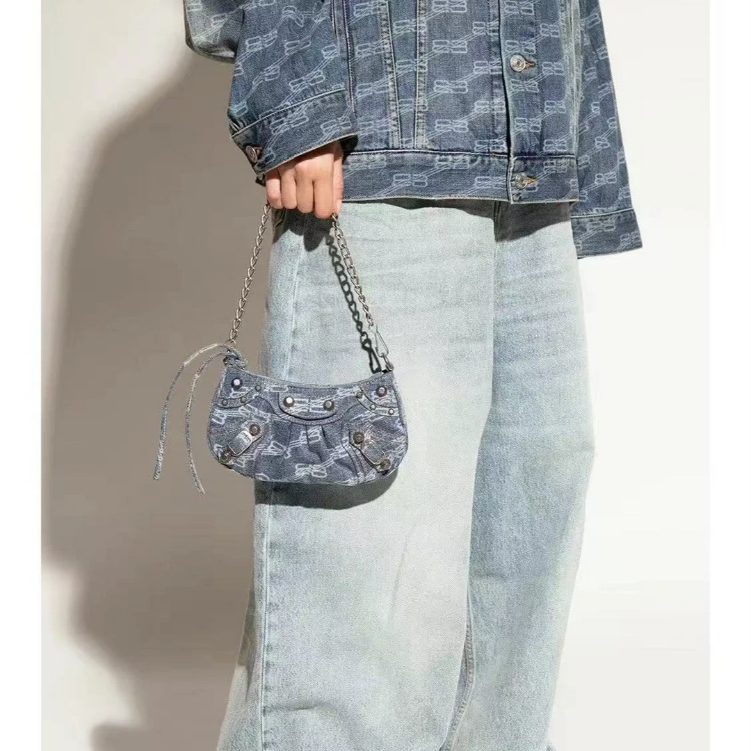 95新 Balenciaga/巴黎世家 坤球奢选巴黎世家包mini牛仔月牙斜包