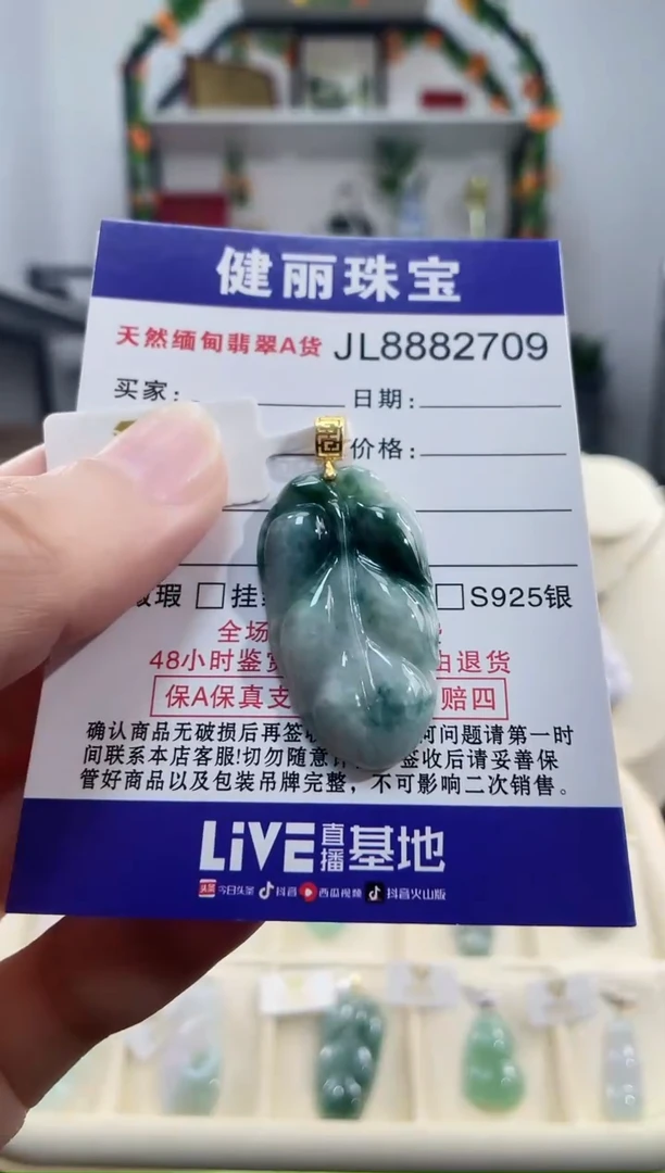 颈饰18K金镶嵌翡翠天然缅甸翡翠 金枝玉叶(一物一证)+银链