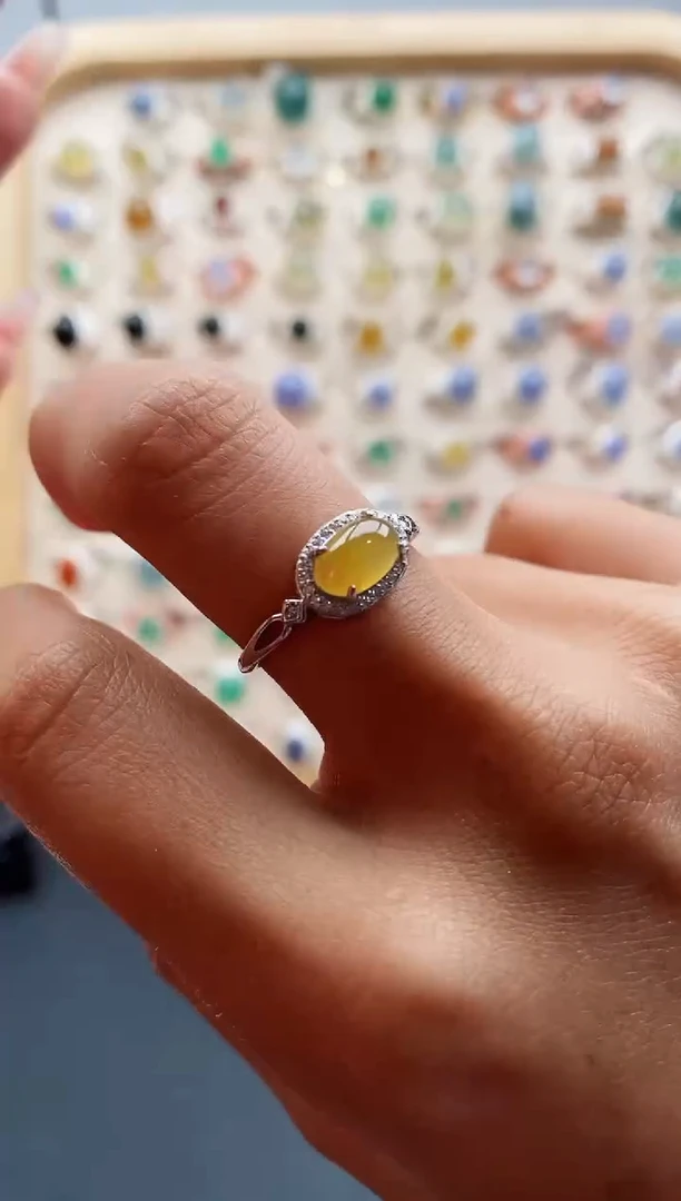 【闪购商品】翡翠戒指银S925镶嵌缅甸天然A货翡翠222  9+