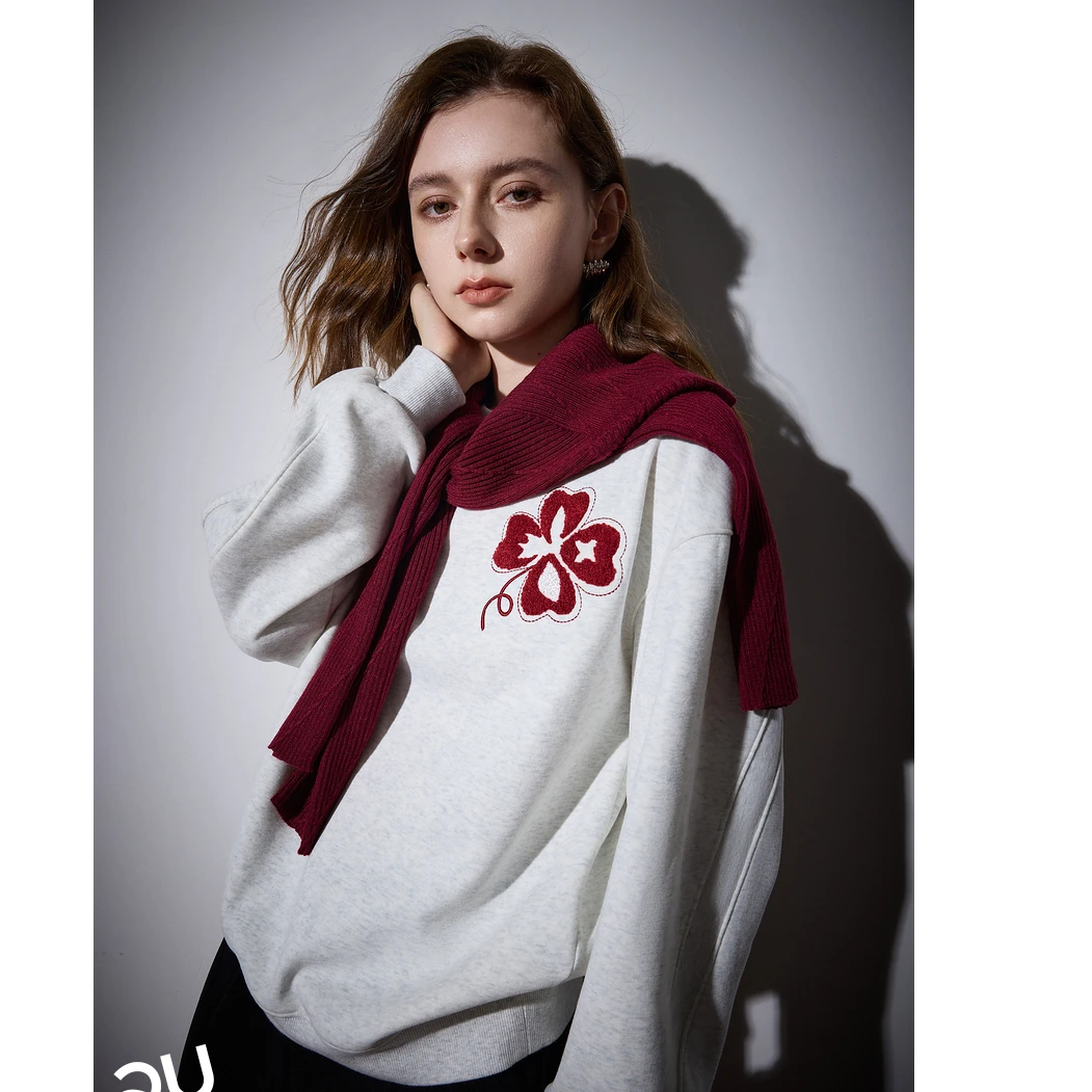 【四叶草卫衣】初语休闲情侣卫衣女2025秋冬新款加绒保暖廓形上衣