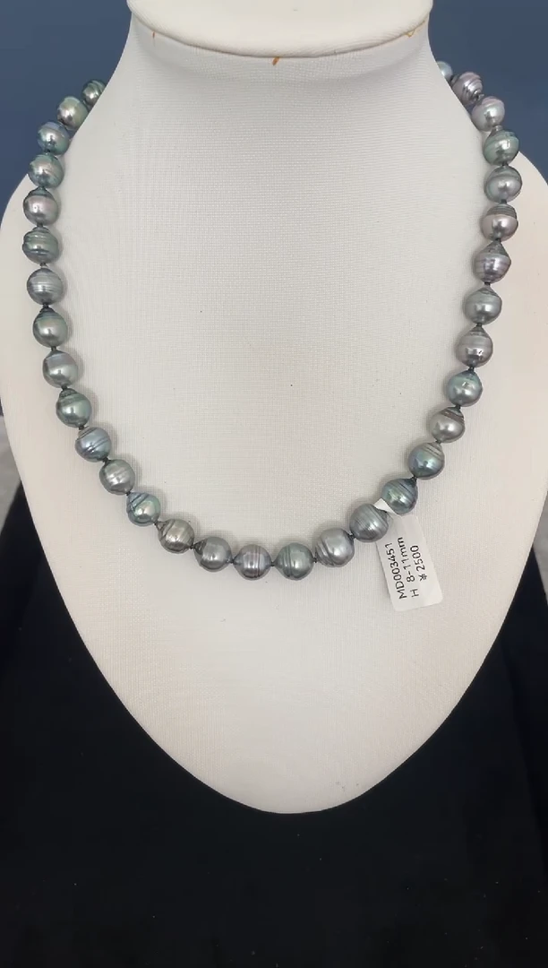 银S925镶嵌海水珍珠项链大溪地8-11mm