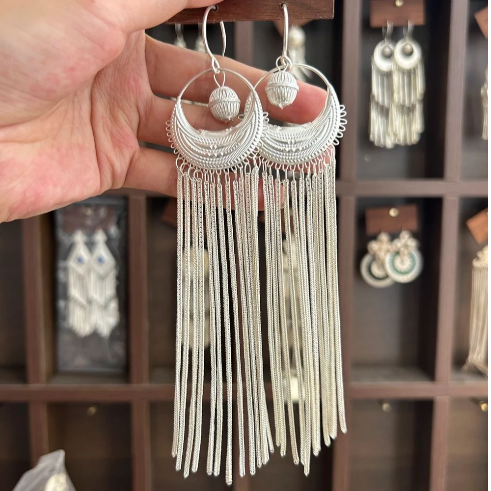 铜合金耳饰 彝族耳环民族风配饰凉山耳饰流苏长款耳挂女士饰品