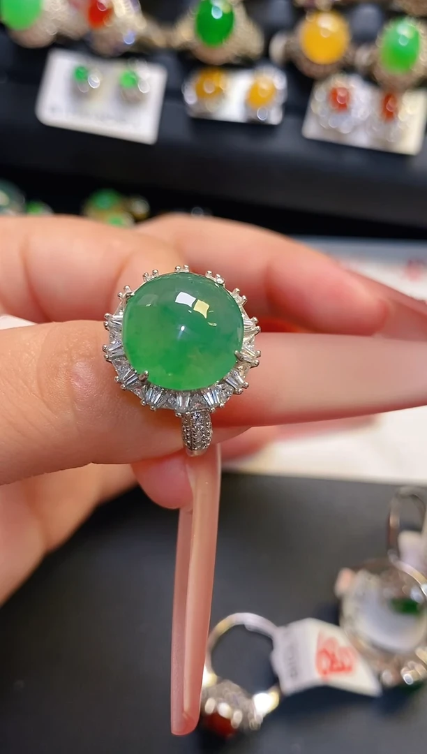 银S925镶嵌翡翠耳饰天然