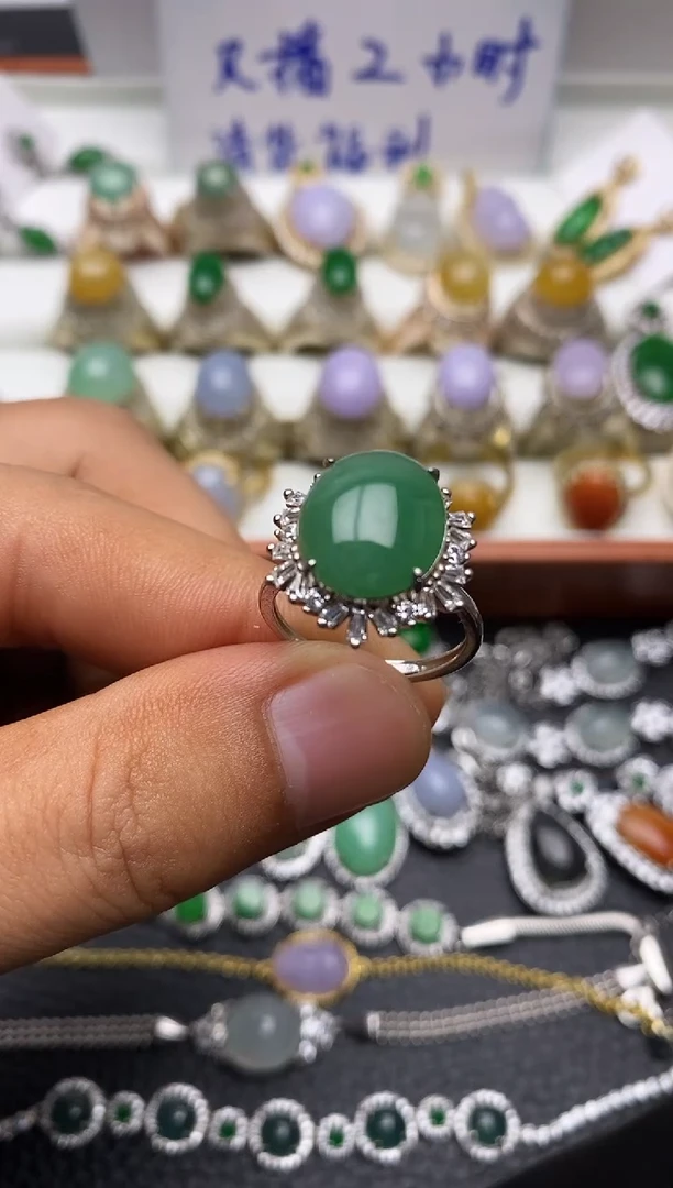 银S925镶嵌戒指翡翠/0045