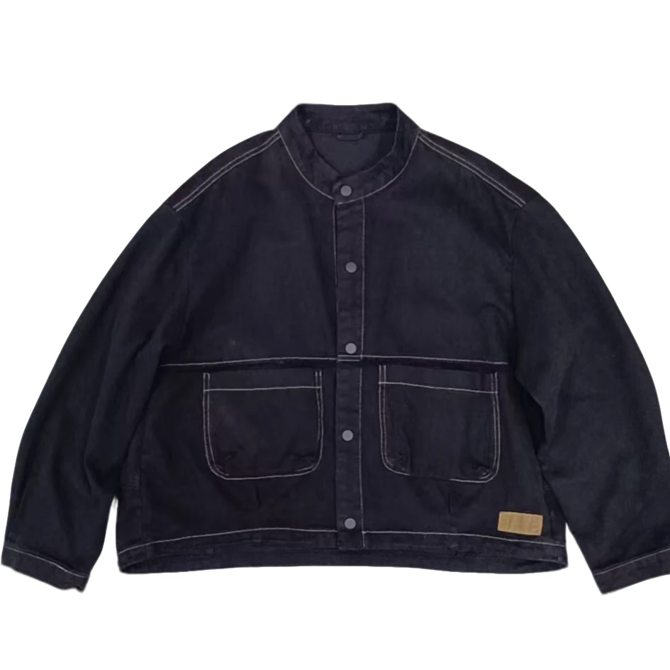 025137袖拼色立领短外套 时尚简约个性百搭休闲舒适宽松减龄显瘦