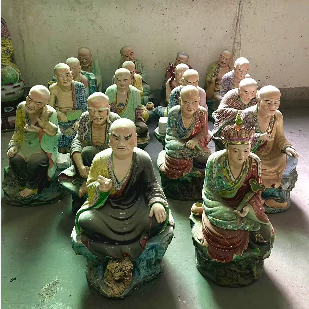 老款十八罗汉景德镇陶瓷坐像十八尊者降龙伏虎中式佛堂供奉摆件