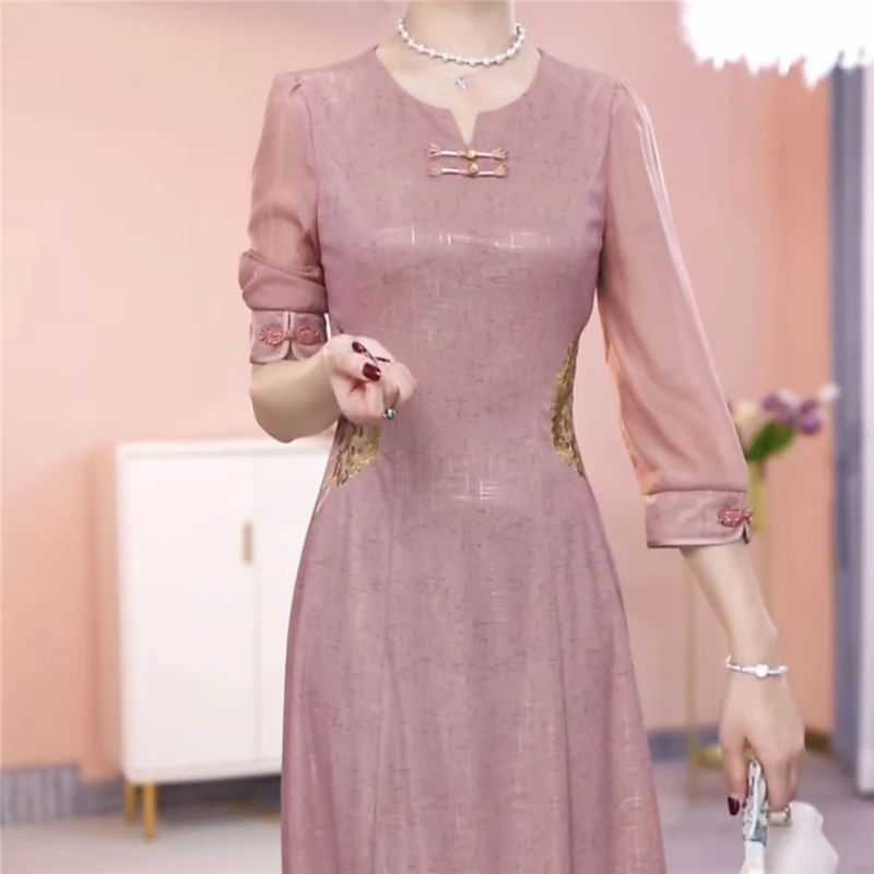 高档华安缎面料连衣裙女春夏2025新款新中式国风改良旗袍礼服裙子