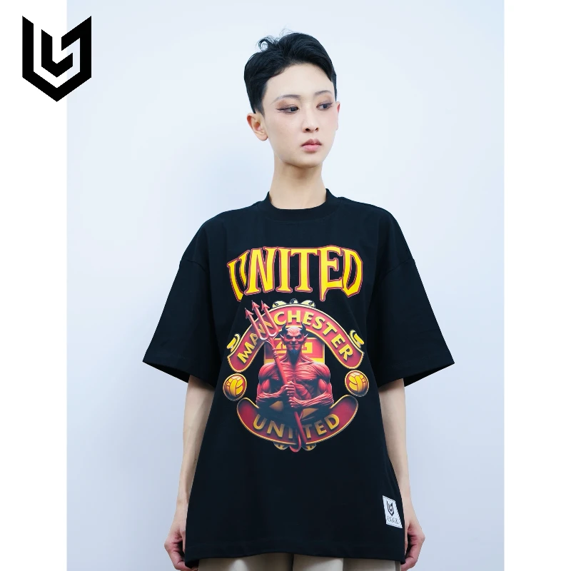 【曼联】CGGE创格足球T恤重磅纯棉潮流青年情侣短袖宽松国潮黑色