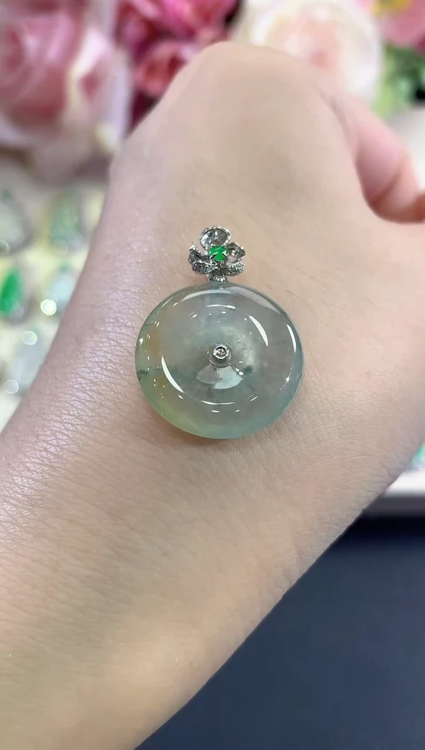 吊坠(不含链)18K金镶嵌翡翠b16